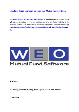 Investors direct approach through this Mutual fund software
