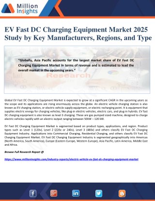 EV Fast DC Charging Equipment Market 2025 Study by Key Manufacturers, Regions, and Type