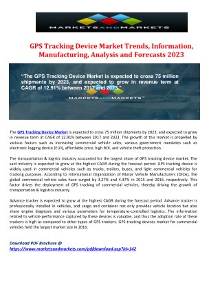 GPS Tracking Device Market Trends, Information, Manufacturing, Analysis and Forecasts 2023