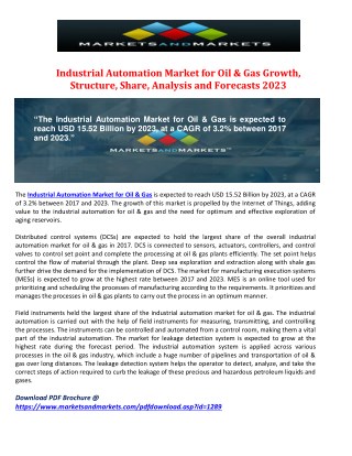 Industrial Automation Market for Oil & Gas Growth, Structure, Share, Analysis and Forecasts 2023