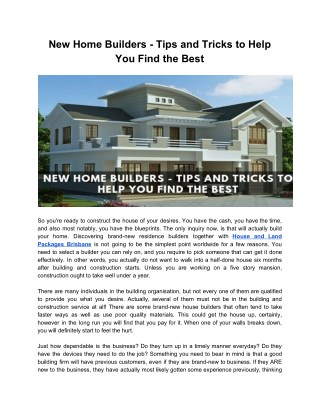 New Home Builders - Tips and Tricks to Help You Find the Best