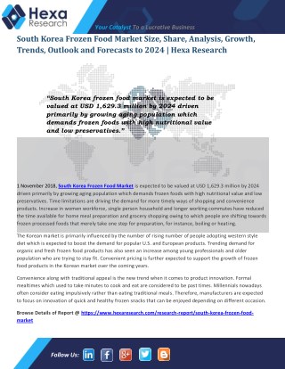 South Korea Frozen Food Market Size, Industry Report, 2024 | Hexa Research