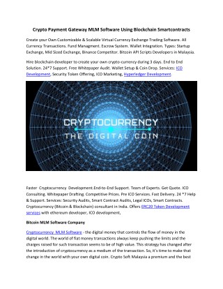 Crypto Payment Gateway MLM Software Using Blockchain Smartcontracts