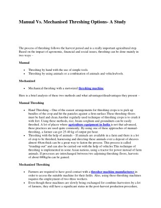 Comparative Evaluation of Manual & Mechanised Threshing Option – KMW Agri