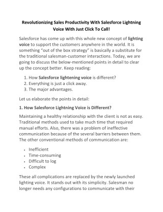 Revolutionizing Sales Productivity With Salesforce Lightning Voice With Just Click To Call!