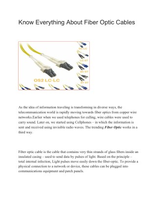 Know Everything About Fiber Optic Cables