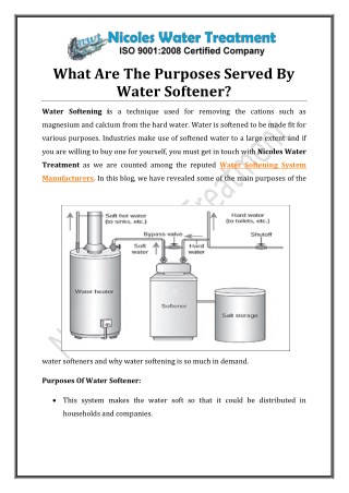 What Are The Purposes Served By Water Softener?