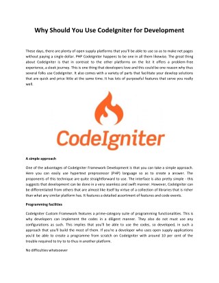 Why Should You Use CodeIgniter for Development