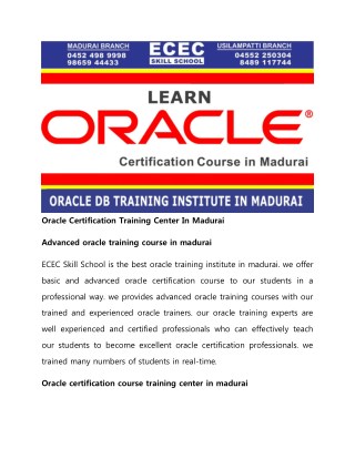 Oracle Certification Training Center In Madurai