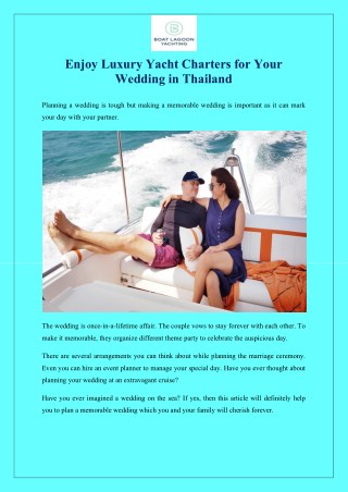 Enjoy Luxury Yacht Charters for Your Wedding in Thailand