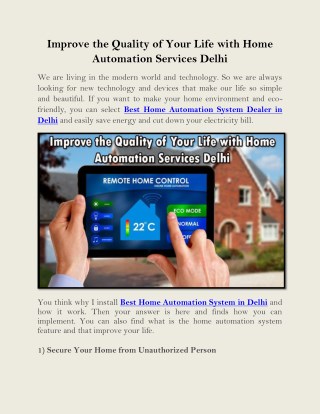 Improve the Quality of Your Life with Home Automation Services Delhi