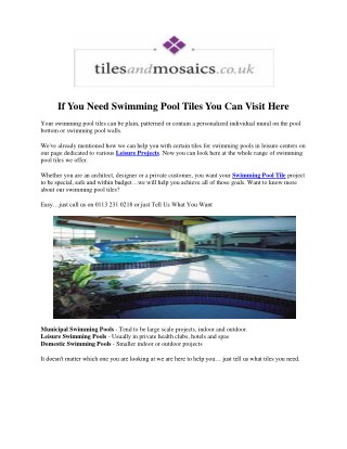 If You Need Swimming Pool Tiles You Can Visit Here