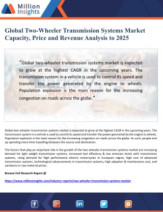 Global Two-Wheeler Transmission Systems Market Capacity, Price and Revenue Analysis to 2025