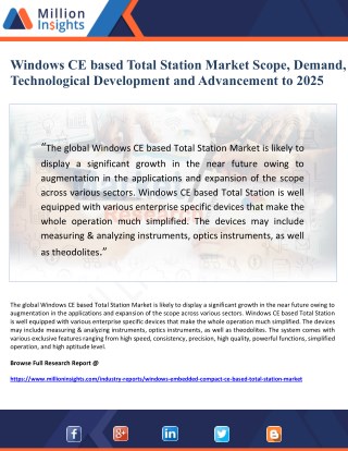 Windows CE based Total Station Market Scope, Demand, Technological Development and Advancement to 2025