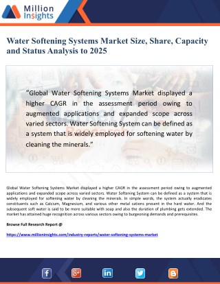 Water Softening Systems Market Size, Share, Capacity and Status Analysis to 2025