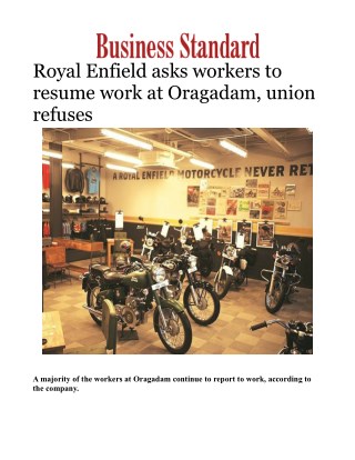 Royal Enfield asks workers to resume work at Oragadam, union refuses