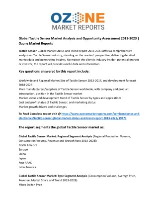 Global Tactile Sensor Market Analysis and Opportunity Assessment 2013-2023 | Ozone Market Reports