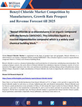 Benzyl Chloride Market Competition by Manufacturers, Growth Rate Prospect and Revenue Forecast till 2025