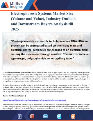 Electrophoresis Systems Market Size (Volume and Value), Industry Outlook and Downstream Buyers Analysis till 2025