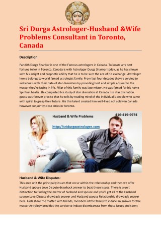 Sri Durga Astrologer-Husband &Wife Problems Consultant in Toronto,