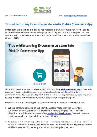Tips while turning e commerce store into mobile commerce app