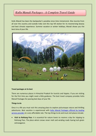 Kullu Manali Packages - A Complete Travel Guide