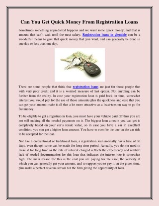 Can You Get Quick Money From Registration Loans