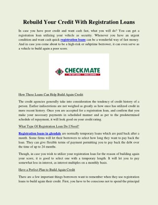 Rebuild Your Credit With Registration Loans