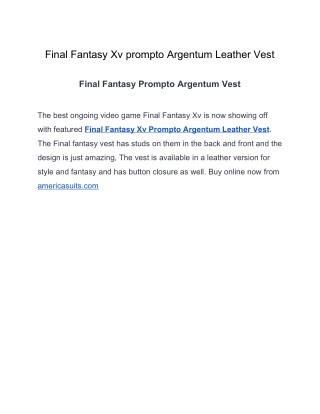 Final Fantasy Xv prompto Argentum Leather Vest