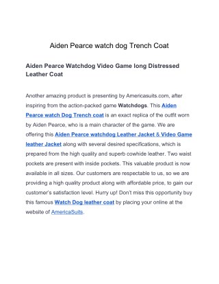 Aiden Pearce watch dog Trench Coat