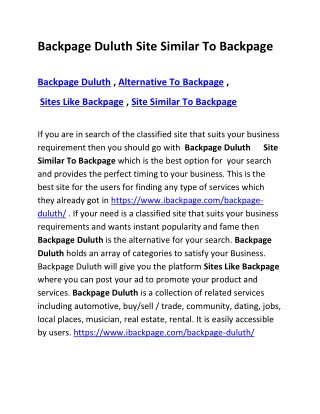 Backpage Duluth Site Similar To Backpage