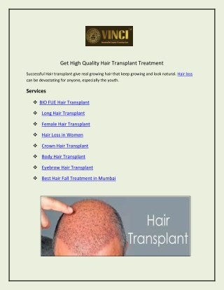 Get High Quality Hair Transplant Treatment
