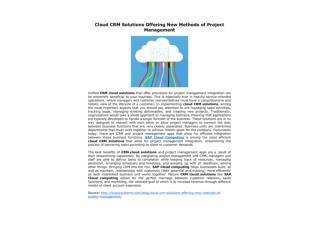 Cloud CRM Solutions Offering New Methods of Project Management