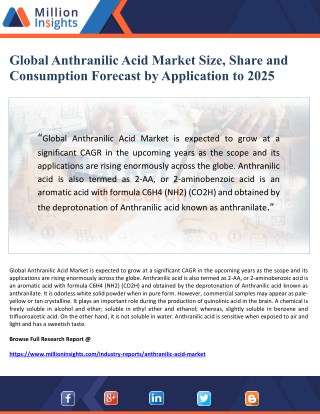 Global Anthranilic Acid Market Size, Share and Consumption Forecast by Application to 2025