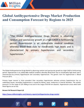 Global Antihypertensive Drugs Market Production and Consumption Forecast by Regions to 2025
