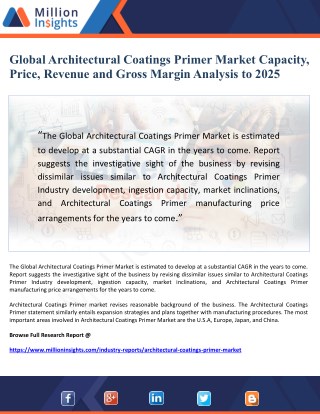 Global Architectural Coatings Primer Market Capacity, Price, Revenue and Gross Margin Analysis to 2025