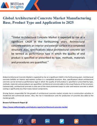 Global Architectural Concrete Market Manufacturing Base, Product Type and Application to 2025