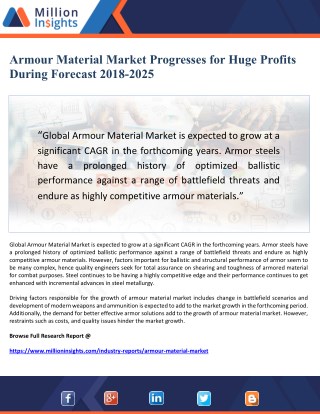 Armour Material Market Progresses for Huge Profits During Forecast 2018-2025