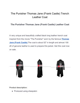 The Punisher Thomas Jane (Frank Castle) Trench Leather Coat
