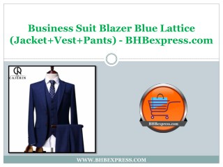 Business Suit Blazer Blue Lattice (Jacket Vest Pants) - BHBexpress.com