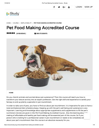 Pet Food Making Accredited Course - istudy
