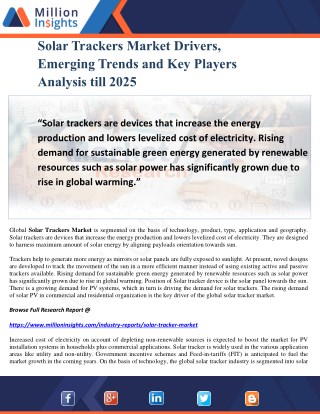 Solar Trackers Market Drivers, Emerging Trends and Key Players Analysis till 2025