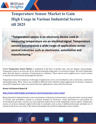 Temperature Sensor Market to Gain High Usage in Various Industrial Sectors till 2025