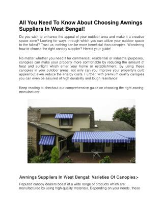 All You Need To Know About Choosing Awnings Suppliers In West Bengal!