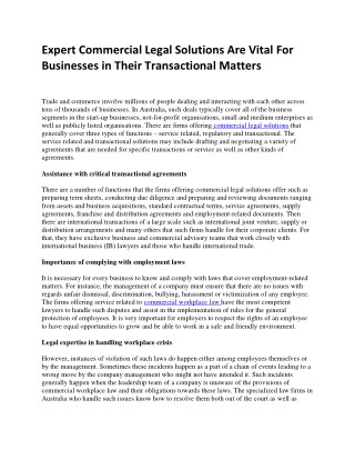 Expert Commercial Legal Solutions Are Vital For Businesses in Their Transactional Matters