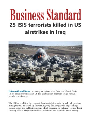 25 ISIS terrorists killed in US airstrikes in Iraq