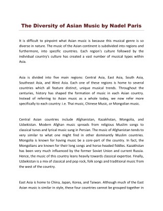 The Diversity of Asian Music by Nadel Paris