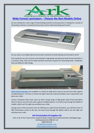 Wide Format Laminators – Choose the Best Models Online