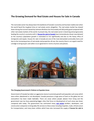 The Growing Demand for Real Estate and Houses for Sale in Canada