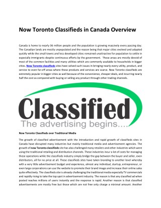 Now Toronto Classifieds in Canada Overview